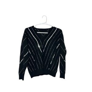 Studio Eleven Black Silver Sequin V-neck Sweater Size Small